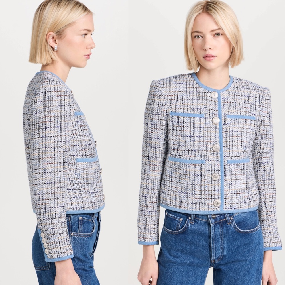 Elie Tahari Blue and White Tweed Blazer - Picture 3 of 16